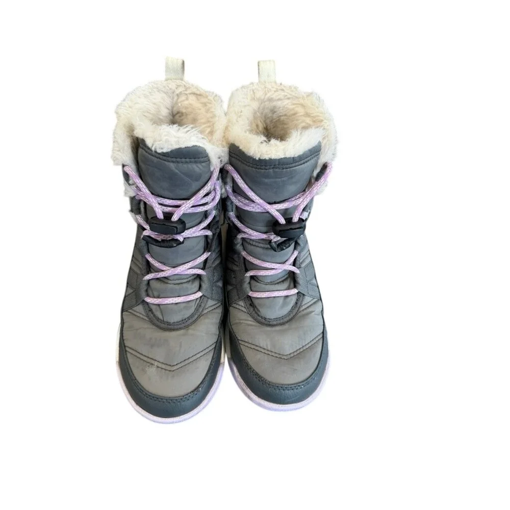 Sorel Whitney II Waterproof Snow Boots Kids Gray Lavender Faux Fur Final‎ Sale
